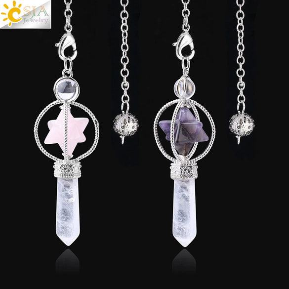 Minimalist Natural Stone And Copper Rotatable Six Pointed Star Merkaba Pendant Jewelry