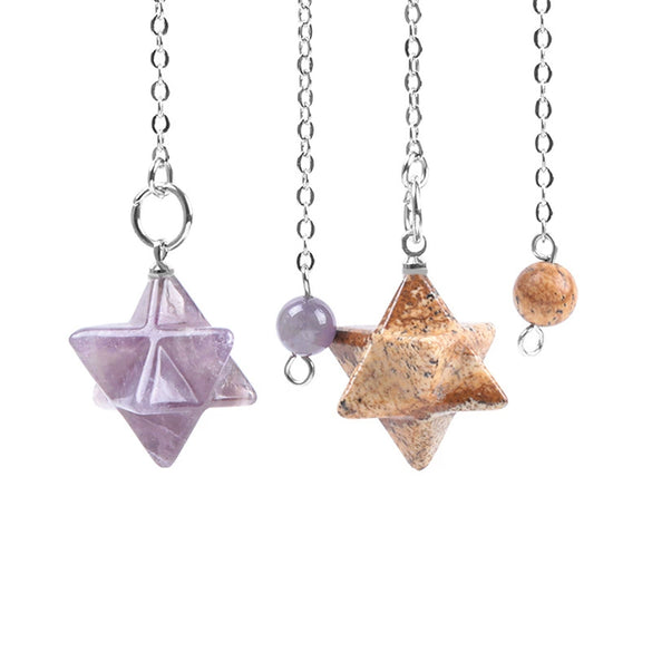 Minimalist Natural Stone And Copper Six Pointed Star Pendant Electroplated Geometric Hanging Jewelry For Unisex Wear
