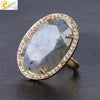 Minimalist Natural Stone And Copper Statement Ring With Cut Gemstone And Zircon Accents Crystal Fashion Jewelry For Unisex Wear