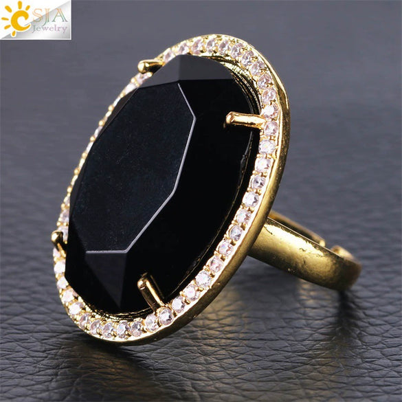 Minimalist Natural Stone And Copper Statement Ring With Cut Gemstone And Zircon Accents Crystal Fashion Jewelry For Unisex Wear