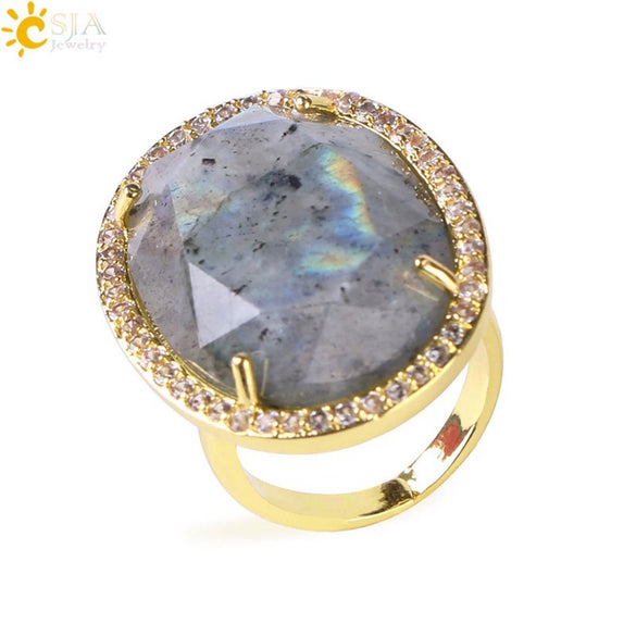 Minimalist Natural Stone And Copper Statement Ring With Cut Gemstone And Zircon Accents Crystal Fashion Jewelry For Unisex Wear