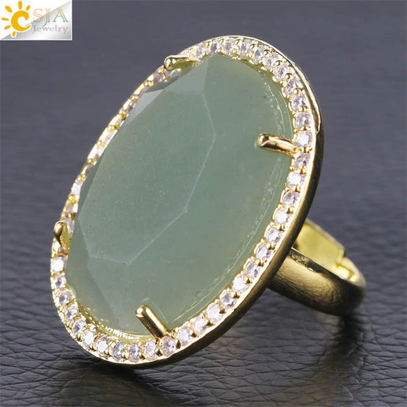 Minimalist Natural Stone And Copper Statement Ring With Cut Gemstone And Zircon Accents Crystal Fashion Jewelry For Unisex Wear