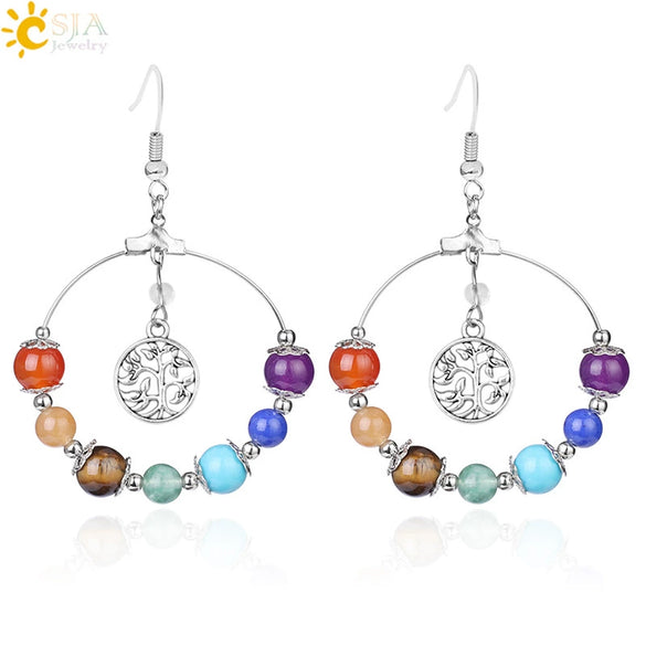 Minimalist Natural Stone Beaded Tree Earrings With Copper Accessories For Women Semi Precious Crystal Jewelry