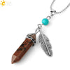 Minimalist Natural Stone Bullet Pendant Necklace With Feather Detail And Ball Chain Crystal Jewelry