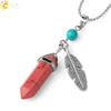 Minimalist Natural Stone Bullet Pendant Necklace With Feather Detail And Ball Chain Crystal Jewelry