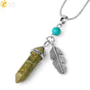Minimalist Natural Stone Bullet Pendant Necklace With Feather Detail And Ball Chain Crystal Jewelry