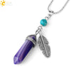 Minimalist Natural Stone Bullet Pendant Necklace With Feather Detail And Ball Chain Crystal Jewelry