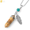 Minimalist Natural Stone Bullet Pendant Necklace With Feather Detail And Ball Chain Crystal Jewelry