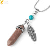 Minimalist Natural Stone Bullet Pendant Necklace With Feather Detail And Ball Chain Crystal Jewelry