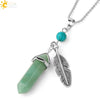 Minimalist Natural Stone Bullet Pendant Necklace With Feather Detail And Ball Chain Crystal Jewelry