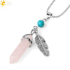 Minimalist Natural Stone Bullet Pendant Necklace With Feather Detail And Ball Chain Crystal Jewelry