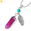 Minimalist Natural Stone Bullet Pendant Necklace With Feather Detail And Ball Chain Crystal Jewelry