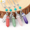 Minimalist Natural Stone Bullet Pendant Necklace With Feather Detail And Ball Chain Crystal Jewelry