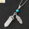 Minimalist Natural Stone Bullet Pendant Necklace With Feather Detail And Ball Chain Crystal Jewelry