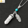 Minimalist Natural Stone Bullet Pendant Necklace With Feather Detail And Ball Chain Crystal Jewelry