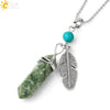 Minimalist Natural Stone Bullet Pendant Necklace With Feather Detail And Ball Chain Crystal Jewelry