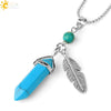 Minimalist Natural Stone Bullet Pendant Necklace With Feather Detail And Ball Chain Crystal Jewelry