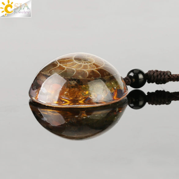 Minimalist Natural Stone Conch Pendant Necklace With Inlaid Convex Healing Charm Unisex Ball Chain Jewelry