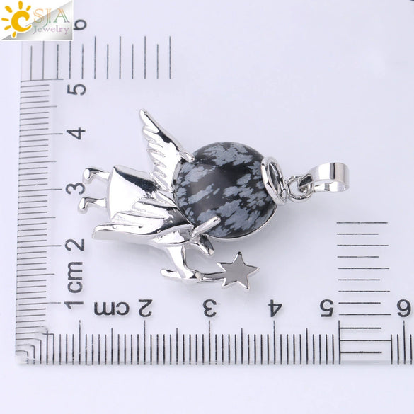 Minimalist Natural Stone Crystal Angel Wing Pendant Necklace Charm For Women In Multicolor Alloy Jewelry