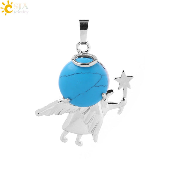 Minimalist Natural Stone Crystal Angel Wing Pendant Necklace Charm For Women In Multicolor Alloy Jewelry