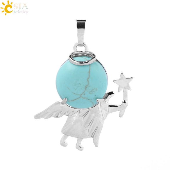 Minimalist Natural Stone Crystal Angel Wing Pendant Necklace Charm For Women In Multicolor Alloy Jewelry