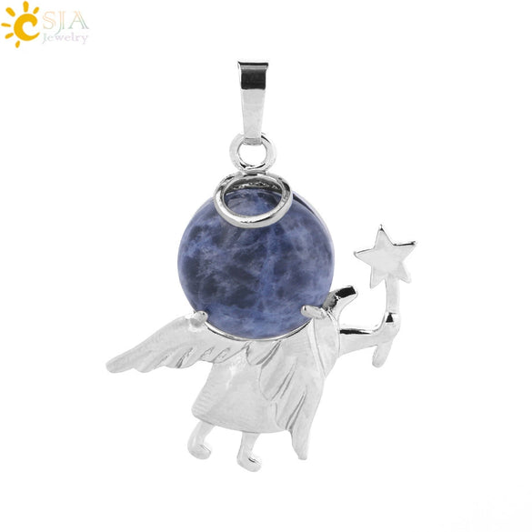 Minimalist Natural Stone Crystal Angel Wing Pendant Necklace Charm For Women In Multicolor Alloy Jewelry