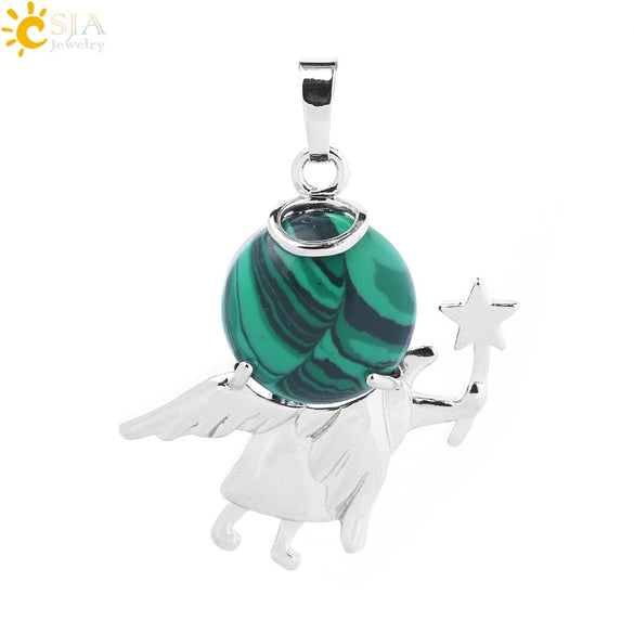 Minimalist Natural Stone Crystal Angel Wing Pendant Necklace Charm For Women In Multicolor Alloy Jewelry