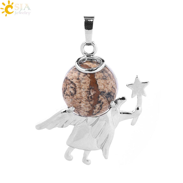 Minimalist Natural Stone Crystal Angel Wing Pendant Necklace Charm For Women In Multicolor Alloy Jewelry
