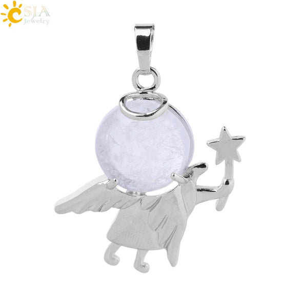 Minimalist Natural Stone Crystal Angel Wing Pendant Necklace Charm For Women In Multicolor Alloy Jewelry