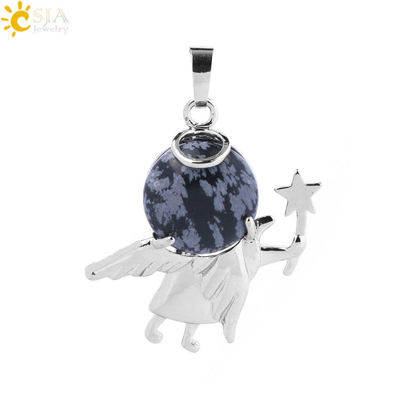 Minimalist Natural Stone Crystal Angel Wing Pendant Necklace Charm For Women In Multicolor Alloy Jewelry