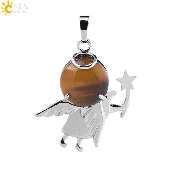 Minimalist Natural Stone Crystal Angel Wing Pendant Necklace Charm For Women In Multicolor Alloy Jewelry