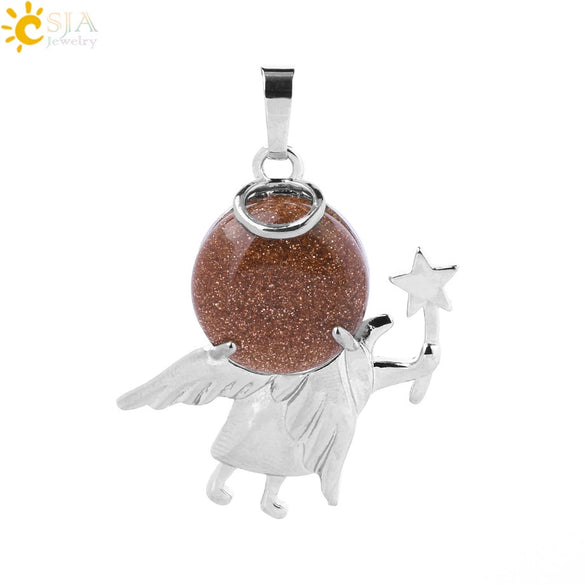Minimalist Natural Stone Crystal Angel Wing Pendant Necklace Charm For Women In Multicolor Alloy Jewelry