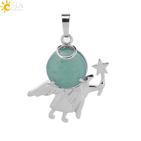 Minimalist Natural Stone Crystal Angel Wing Pendant Necklace Charm For Women In Multicolor Alloy Jewelry