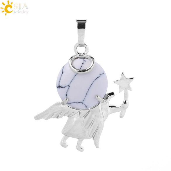 Minimalist Natural Stone Crystal Angel Wing Pendant Necklace Charm For Women In Multicolor Alloy Jewelry