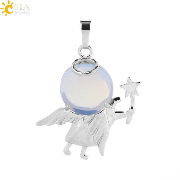 Minimalist Natural Stone Crystal Angel Wing Pendant Necklace Charm For Women In Multicolor Alloy Jewelry