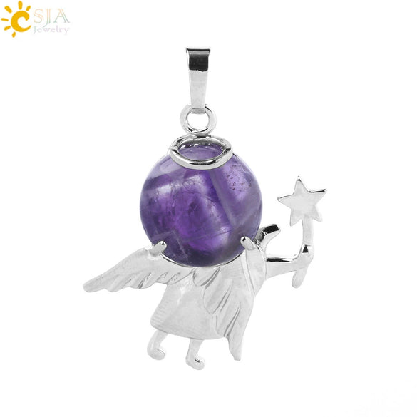 Minimalist Natural Stone Crystal Angel Wing Pendant Necklace Charm For Women In Multicolor Alloy Jewelry