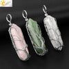 Minimalist Natural Stone Hexagonal Prism Necklace With Hand Wrapped Tree Of Life Pendant And Leather Rope Chain