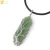Minimalist Natural Stone Hexagonal Prism Necklace With Hand Wrapped Tree Of Life Pendant And Leather Rope Chain