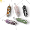 Minimalist Natural Stone Hexagonal Prism Necklace With Hand Wrapped Tree Of Life Pendant And Leather Rope Chain