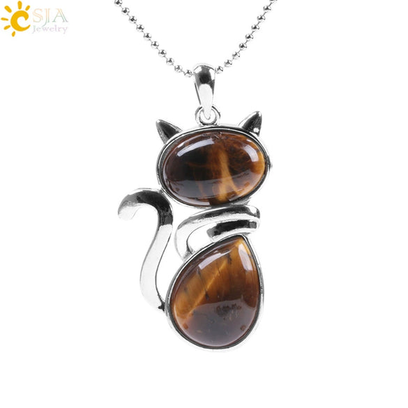 Minimalist Natural Stone Kitten Pendant Necklace With Electroplated Copper Accessories And Ball Chain Cute Animal Jewelry For Women