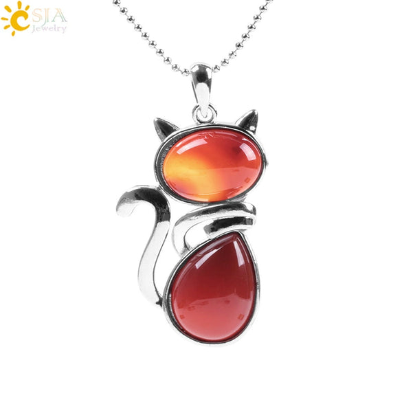 Minimalist Natural Stone Kitten Pendant Necklace With Electroplated Copper Accessories And Ball Chain Cute Animal Jewelry For Women