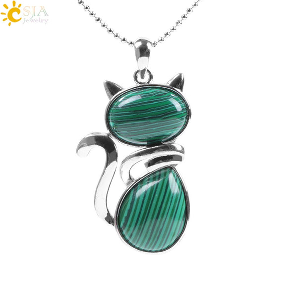 Minimalist Natural Stone Kitten Pendant Necklace With Electroplated Copper Accessories And Ball Chain Cute Animal Jewelry For Women