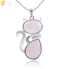 Minimalist Natural Stone Kitten Pendant Necklace With Electroplated Copper Accessories And Ball Chain Cute Animal Jewelry For Women