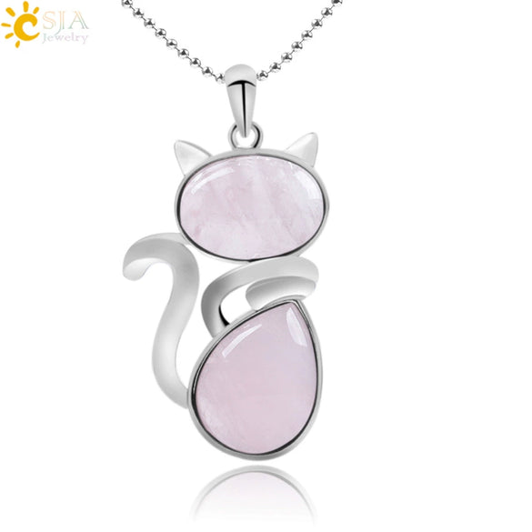 Minimalist Natural Stone Kitten Pendant Necklace With Electroplated Copper Accessories And Ball Chain Cute Animal Jewelry For Women