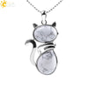 Minimalist Natural Stone Kitten Pendant Necklace With Electroplated Copper Accessories And Ball Chain Cute Animal Jewelry For Women