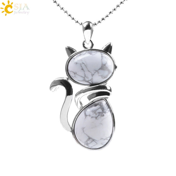Minimalist Natural Stone Kitten Pendant Necklace With Electroplated Copper Accessories And Ball Chain Cute Animal Jewelry For Women