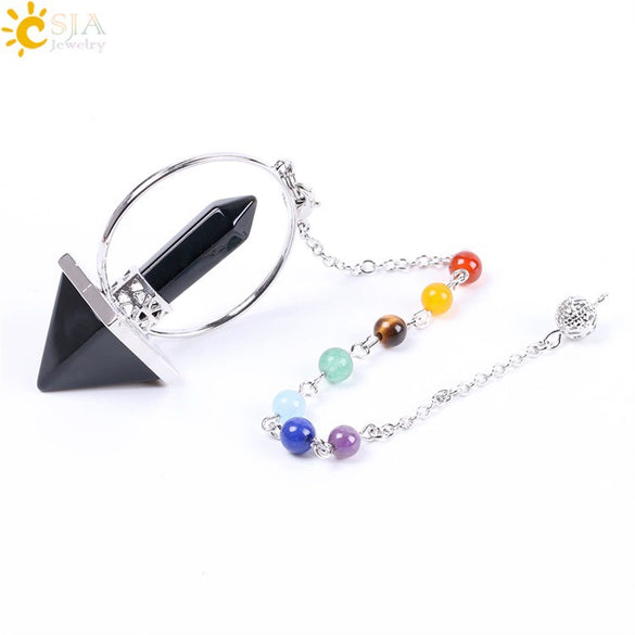 Minimalist Natural Stone Pyramid Pendant Necklace With Copper Accessories Semi Precious Crystal Obsidian And Amethyst Style