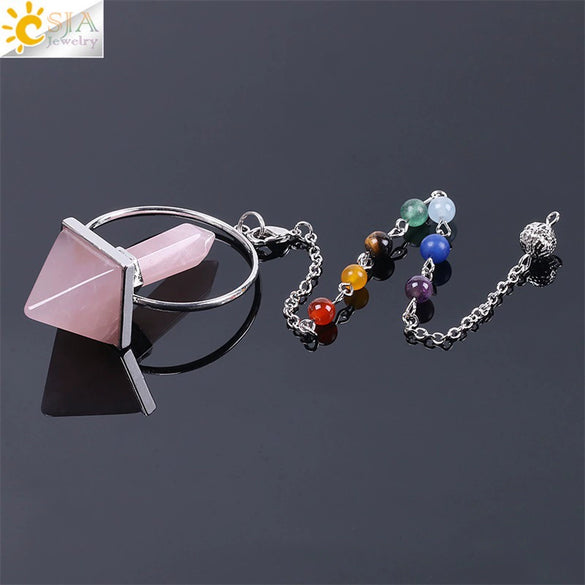 Minimalist Natural Stone Pyramid Pendant Necklace With Copper Accessories Semi Precious Crystal Obsidian And Amethyst Style