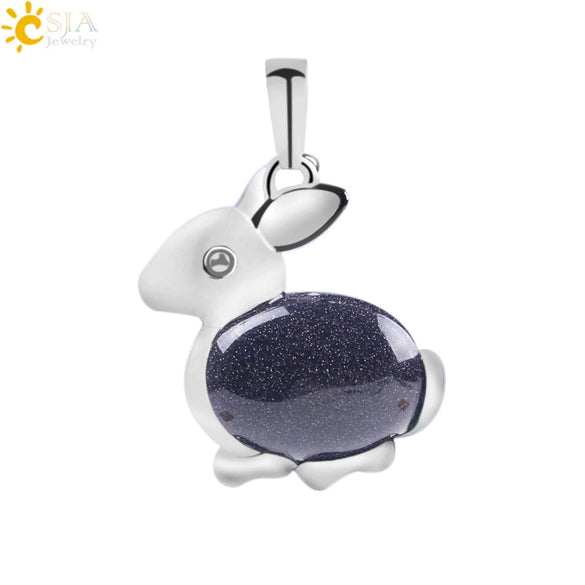 Minimalist Natural Stone Rabbit Pendant Necklace With Ball Chain Electroplated Stainless Steel And Copper Animal Jewelry