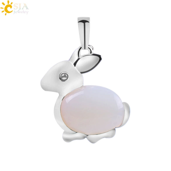 Minimalist Natural Stone Rabbit Pendant Necklace With Ball Chain Electroplated Stainless Steel And Copper Animal Jewelry